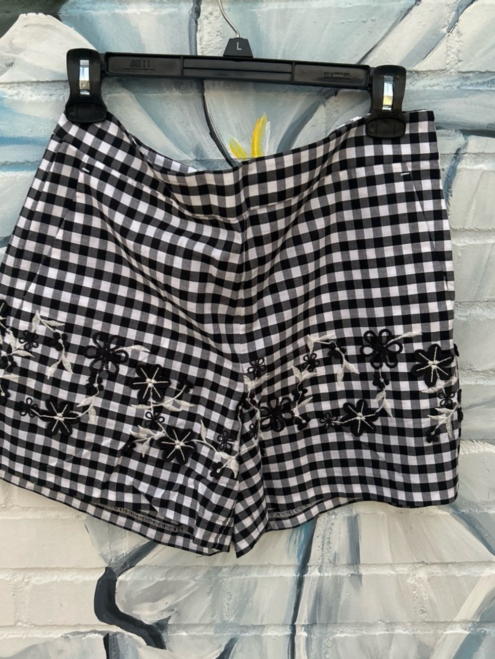 Ann Taylor Black and White Gingham Embroidered Shorts